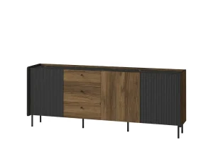 Современный широкий комод Prestigo P6, орех Вармия / черный - Mebel-Trade — Больше чем интернет-магазин!