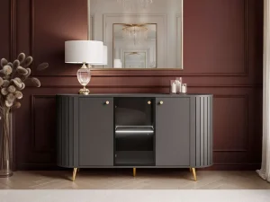 Комод с баром Elodie II 3D 150, черный / золотой