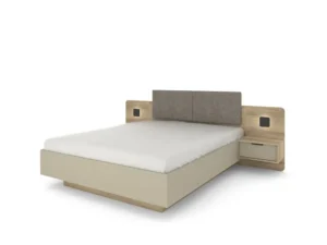 Кровать с прикроватными тумбами и подъемником Letto D, 160, дуб Терра / серый камень