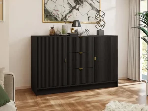 Широкий комод Razimo 2D3SZ, черный меланж / золотой