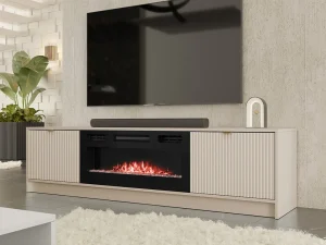 Тумба под телевизор Razimo EF с электрокамином, песочный беж / золотой