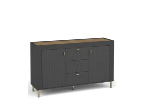 Современный широкий комод Mossa MO7, черный / дуб виски - Mebel-Trade — Больше чем интернет-магазин!