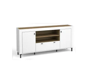 Современный широкий комод Mossa MO7, белый / дуб виски - Mebel-Trade — Больше чем интернет-магазин!