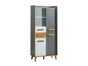 Широкий стеллаж Werso W3, белый бриллиант / антрацит / дуб Ривьера