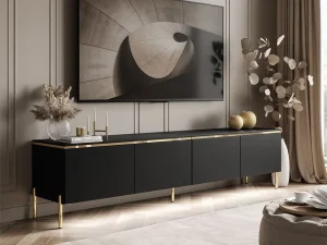 Тумба под телевизор Celine 200 PN, черный / золотой