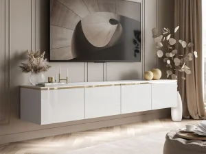 Подвесная тумба под телевизор Celine Gloss 200, белый глянец / серебряный - Mebel-Trade — Больше чем интернет-магазин!