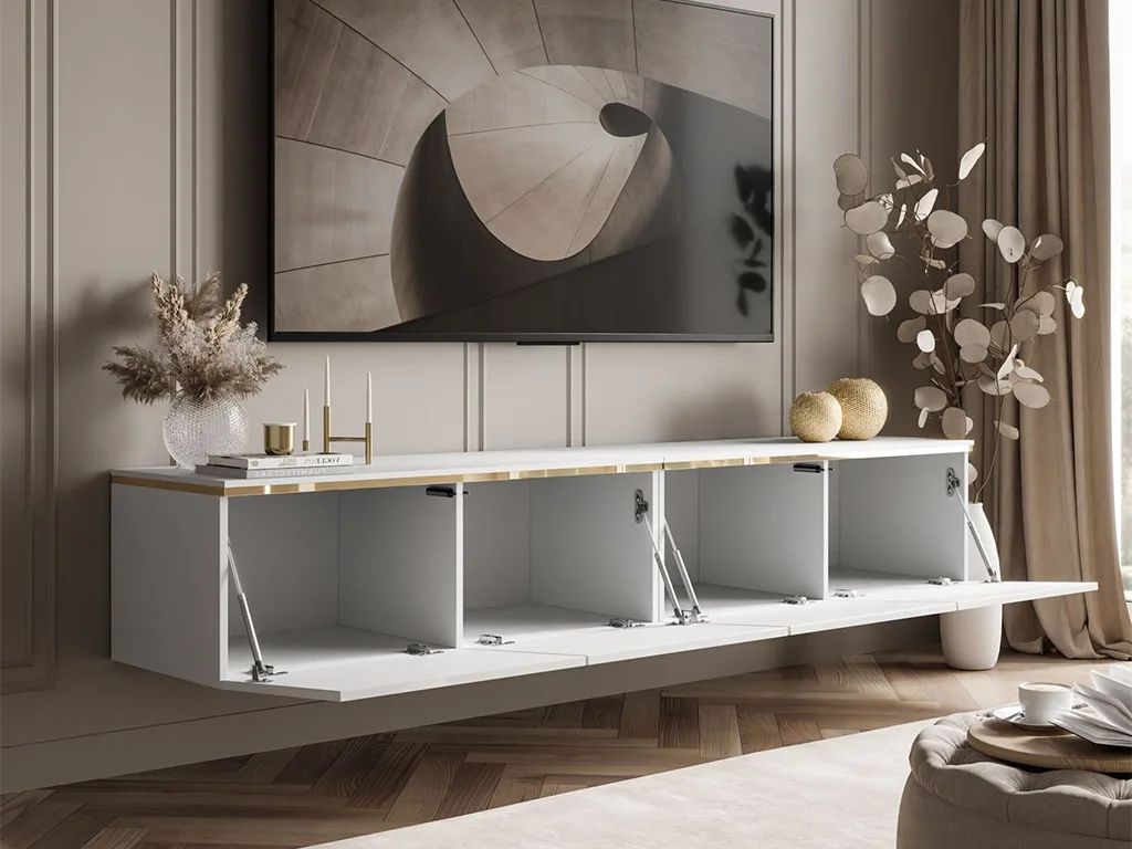 Подвесная тумба под телевизор Celine Gloss 200, белый глянец / серебряный - Mebel-Trade — Больше чем интернет-магазин!