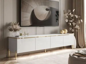 Тумба под телевизор Celine Gloss 200 PN, белый глянец / серебряный - Mebel-Trade — Больше чем интернет-магазин!