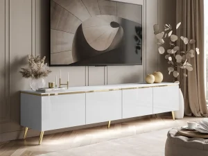 Тумба под телевизор Celine Gloss 200 SN, белый глянец / серебряный - Mebel-Trade — Больше чем интернет-магазин!
