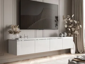 Подвесная тумба под телевизор Celine Gloss 200, белый глянец / серебряный - Mebel-Trade — Больше чем интернет-магазин!