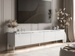 Тумба под телевизор Celine Gloss 200 PN, белый глянец / серебряный - Mebel-Trade — Больше чем интернет-магазин!