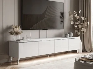 Тумба под телевизор Celine Gloss 200 SN, белый глянец / серебряный - Mebel-Trade — Больше чем интернет-магазин!