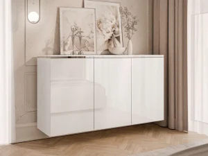 Комод навесной Aurora Silver 4S1D, белый / белый глянец / серебряный - Mebel-Trade — Больше чем интернет-магазин!