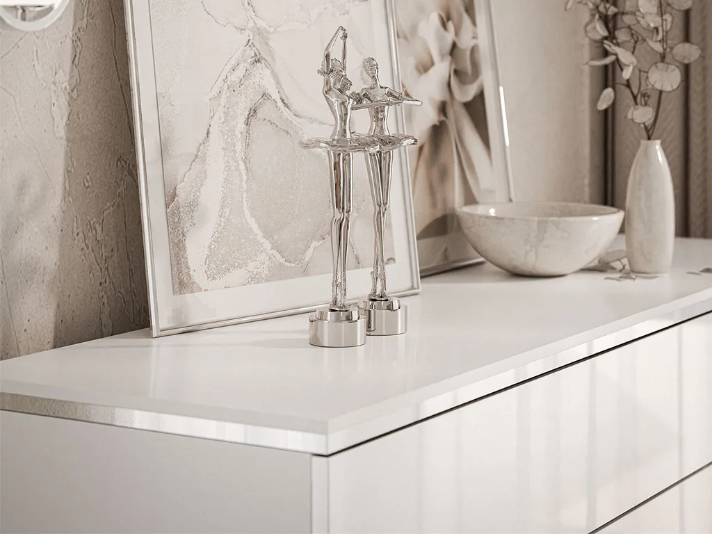 Комод навесной Aurora Silver 4S1D, белый / белый глянец / серебряный - Mebel-Trade — Больше чем интернет-магазин!