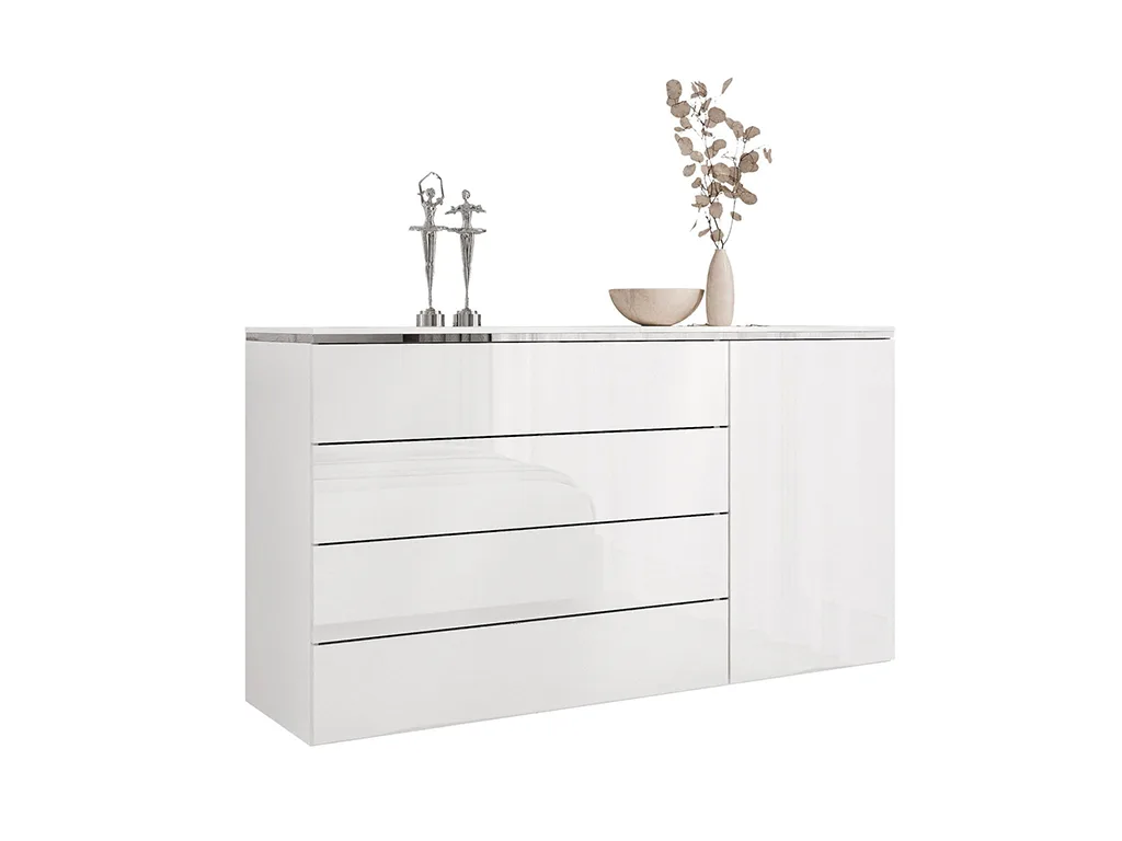 Комод навесной Aurora Silver 4S1D, белый / белый глянец / серебряный - Mebel-Trade — Больше чем интернет-магазин!