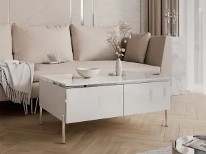 Журнальный столик на прямых ножках Aurora Silver, белый / белый глянец / серебряный