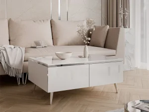 Журнальный столик на косых ножках Aurora Silver, белый / белый глянец / серебряный