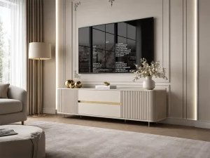 Тумба под телевизор Mirage Gold 180, бежевый песочный / золотой