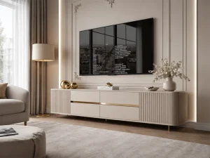 Тумба под телевизор Mirage Gold 240, бежевый песочный / золотой