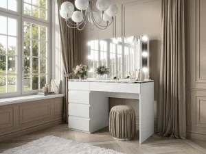 Туалетный столик с зеркалом Aurora II Silver Elite, белый глянец / серебряный