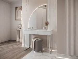 Туалетный столик Aurora-Q Silver с зеркалом, белый глянец / серебряный