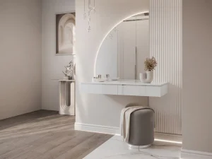 Подвесной туалетный столик Aurora-Q Silver с зеркалом, белый глянец / серебряный