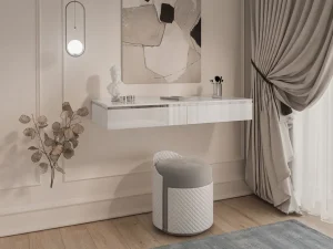Подвесной туалетный столик Aurora Silver, белый глянец / серебряный