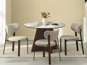 Круглый обеденный стол Alzano Ceramic fi120, белый глянец Pandoro / орех