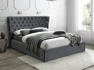Двуспальная кровать Carven Velvet, 160x200, серый