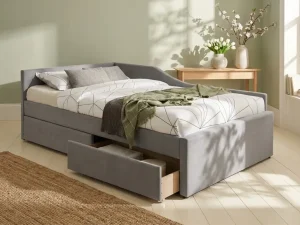 Односпальная кровать Eliot Velvet с ящиками, 120x200, серый