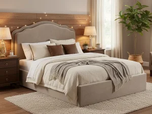 Двуспальная кровать Florencja Velvet с подъемным механизмом, 160x200, темно-бежевый