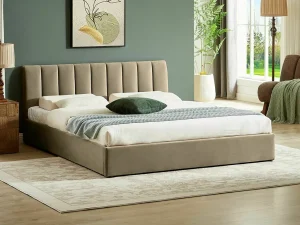 Двуспальная кровать Montreal Velvet с подъемным механизмом, 160x200, бежевый