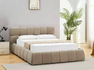 Полуторная кровать Parma Velvet с подъемным механизмом, 140x200, темно-бежевый