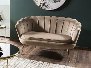 Двухместная софа Camellia 2 Velvet, бежевый / золотой