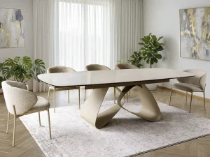 Обеденный раздвижной стол Valentino Ceramic, 98x180-260, бежевый глянец / кашемир - Mebel-Trade — Больше чем интернет-магазин!